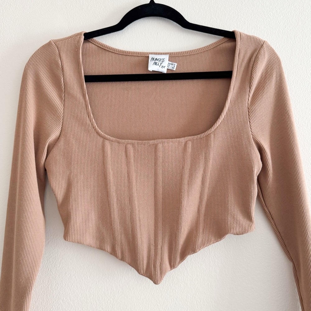 Princess Polly Ribbed Long Sleeve Corset Crop Top